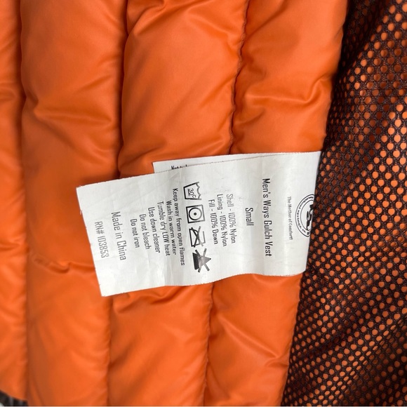 Big Agnes Men’s Ways Gulch Down Vest in Brown and Orange Size S - Picture 10 of 10